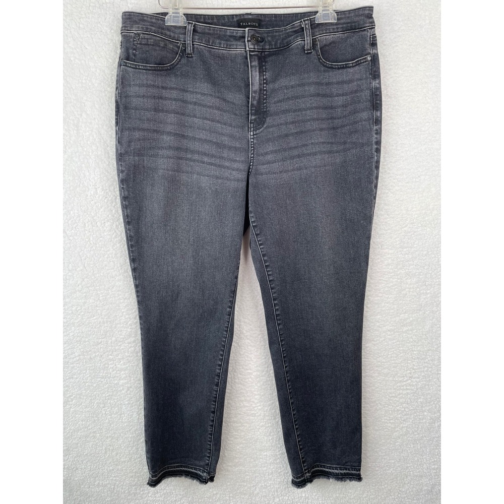 Talbots Womens 16 Slim Ankle Jeans Willow Wash Faded Black Raw Hem‎ High Rise
